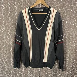 Vintage Gabicci Knit Striped Jumper‎ Sweater V-Neck Men's Large Wool Blend